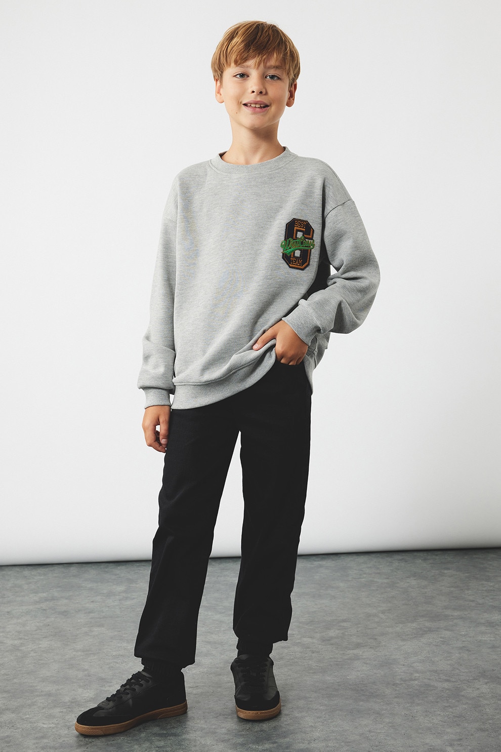 KOTON, Pantaloni din amestec de bumbac cu snururi, verde militar inchis, 122-128 CM