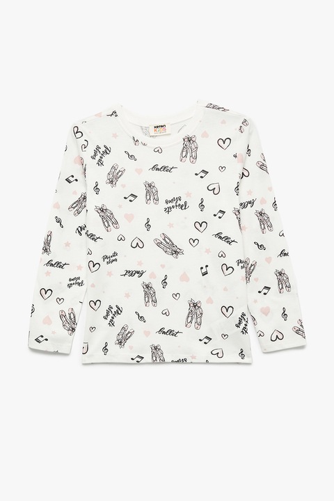 KOTON, Bluza din bumbac cu model grafic, Roz somon/Bej/Negru stins