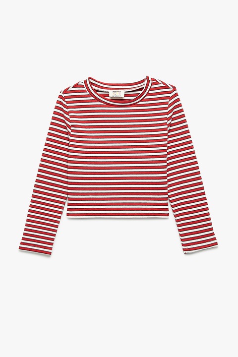 KOTON, Bluza cu maneci lungi si model in dungi, Rosu/Alb, 122-128 CM