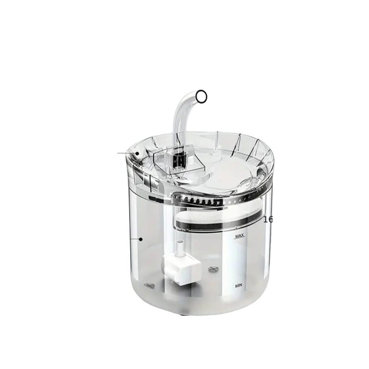 Dispenser de apă pentru pisici și câini, 1.8L, cu robinet și filtru, design ușor de curățat, funcționare USB