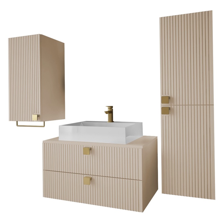 Mobilier de baie Petralio I, MIRJAN 24, cu Chiuveta si Sifon, nisip de desert