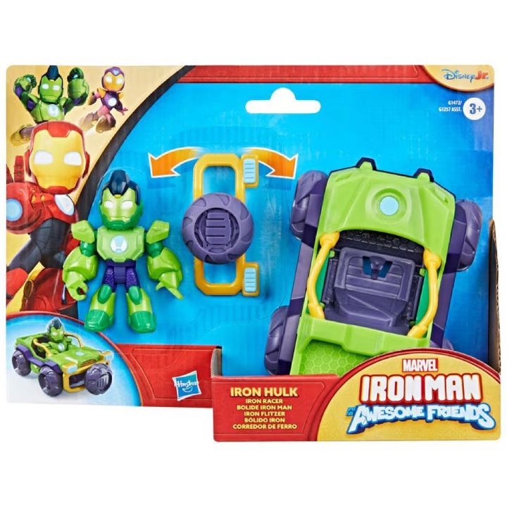 Set Masinute Hasbro Iron Man cu Iron Hulk si Iron Racer, multicolor, 18x25x6cm