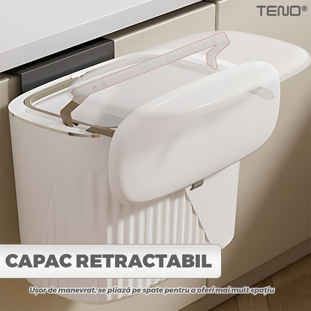 Cos de gunoi suspendat Teno, aplicabil pe perete sau pe mobila, design modern, 9 L, alb
