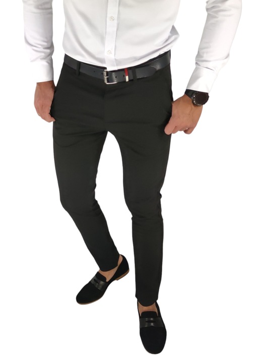 Pantaloni barbati, negru, bumbac/viscoza/elastan, croiala slim