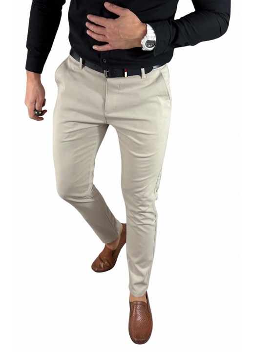 Pantaloni barbati, bej, bumbac/viscoza/elastan, croiala slim