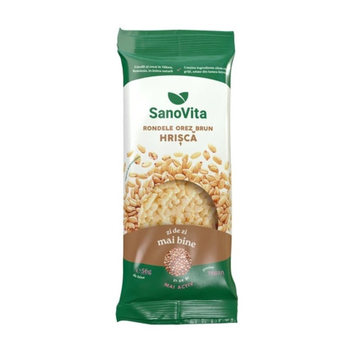 Rondele din orez brun si hrisca, 56 g, Sanovita