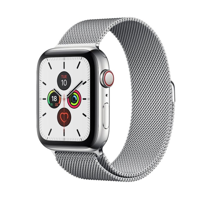 Curea Magnetica Milanese Unisex din Otel Inoxidabil – Compatibila Apple Watch Series 1–8/SE, 42/44/45/49 mm, Culoare Starlight