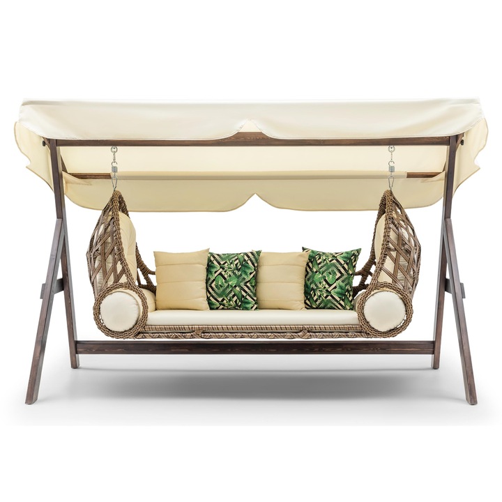 Balansoar de gradina Londra, ratan, crem, 2600mmx1200mmx1800mm