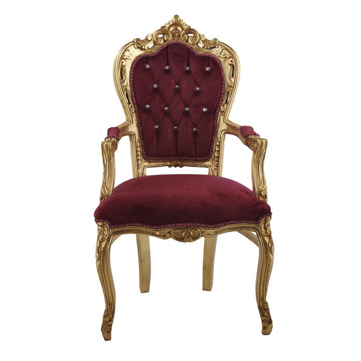 Barokk fotel tömörfából, ITALUX, bársonnyal kárpitozott, magassága 108 cm