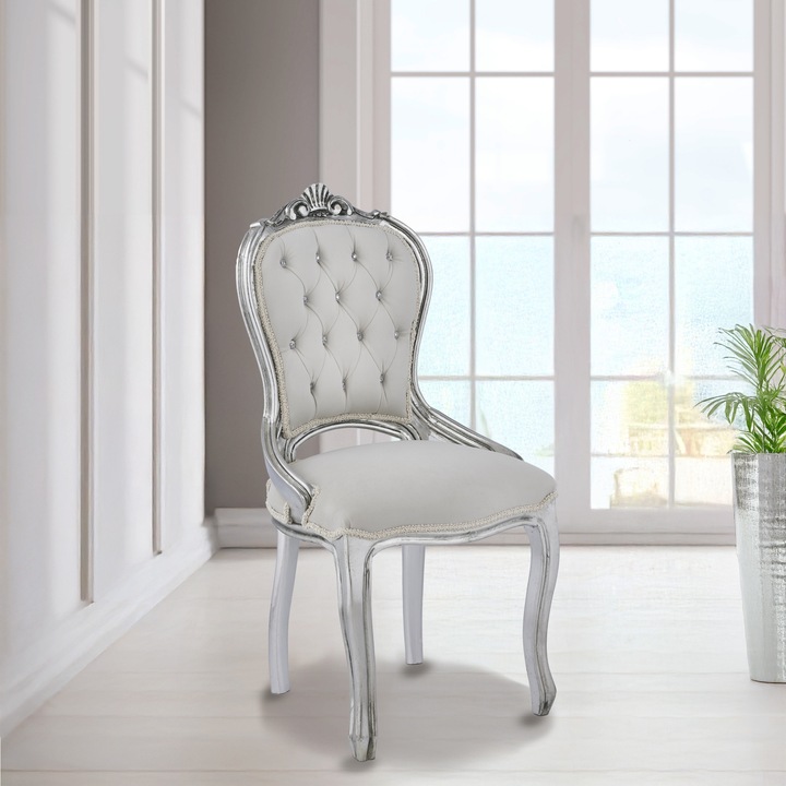 Scaun de intrare stil baroc, ITALUX, lemn masiv, tapiterie din catifea, 91x41x47cm