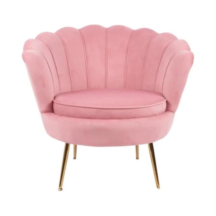 Fotoliu, Rroz, tapiterie catifelata, picioare metalice aurii, 75x71x74cm