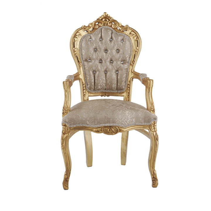 Barokk fotel tömörfából, ITALUX, bársonnyal kárpitozott, 108 cm magas