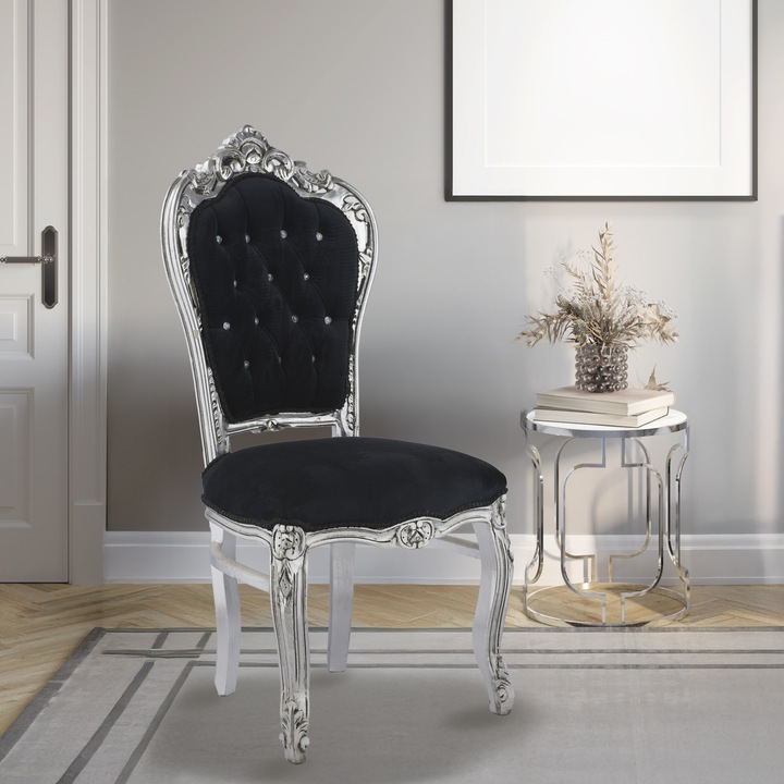 Scaun din lemn masiv ITALUX, stil baroc, tapitat cu catifea, inaltime 108cm