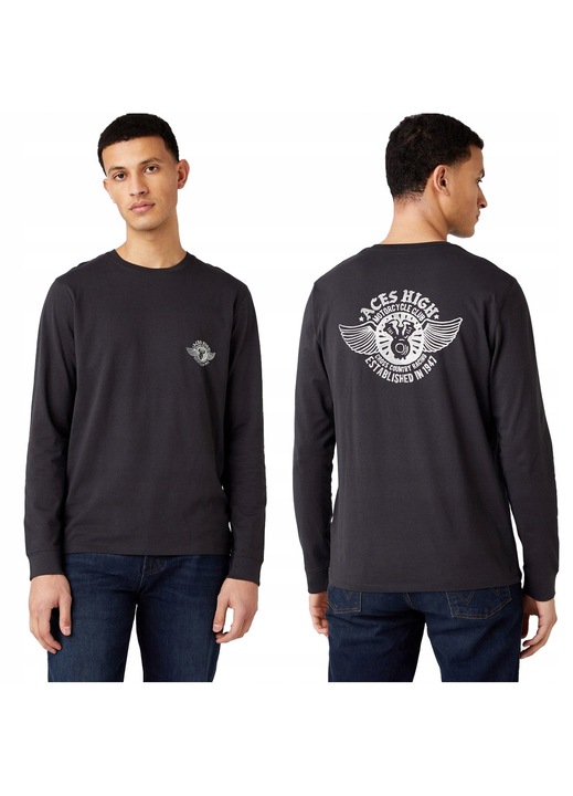 Tricou Cu Maneca Lunga Barbati, Wrangler, Ls Biker Tee, Regular Fit, 100% Bumbac, Confortabil, Respirabil, Material Durabil, Elastic, Ideal Pentru Zi Cu Zi, Marimea S, Negru