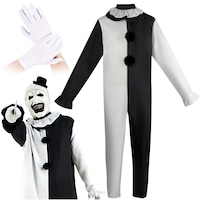 Set Costum De Clovn, Korbi, XL, 55x65x62x61x94 cm, Halloween, Carnaval, Bal, Salopeta, Volane La Maneci, Manusi Albe, Alb-Negru