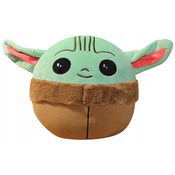 Jucărie de plus model Star Wars Baby Yoda, 26 cm, alb, material pluş, temperatură de spălare 30C
