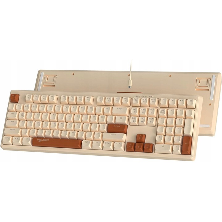 Tastatura de gaming, bej, mecanica, cu fir, 104 taste, iluminare RGB, compatibila cu PC/Mac, multimedia, ergonomica, USB, 42.5x14.5x4.2 cm, 1 bucata