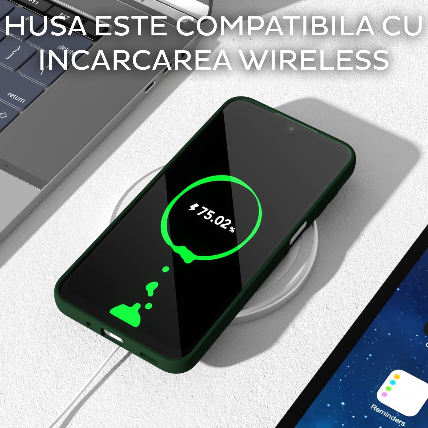 Husa pentru Samsung Galaxy A17 Daden® Silicon Soft, Ultra Slim, Protectie sporita, Interior de microfibra, Verde inchis