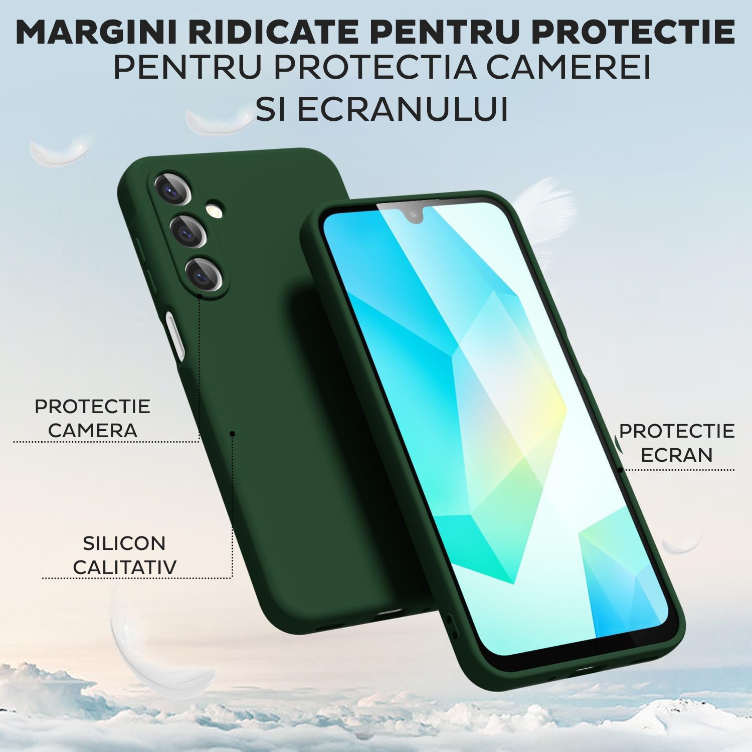 Husa pentru Samsung Galaxy A17 Daden® Silicon Soft, Ultra Slim, Protectie sporita, Interior de microfibra, Verde inchis