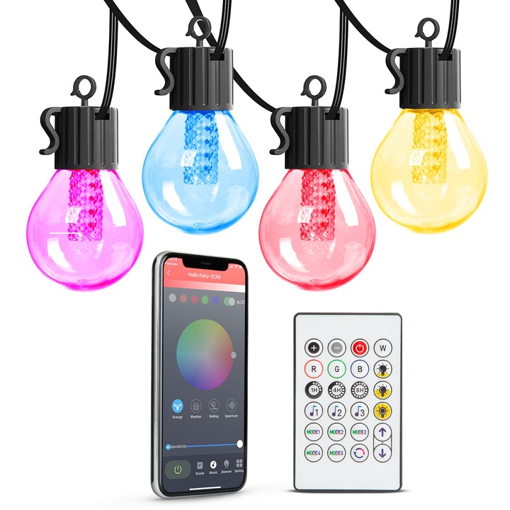 Napelemes fényfüzér, RGB LED 25db, 17,5 m