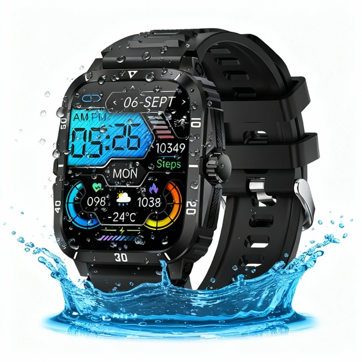 Смарт часовник Virelio, TKY-KT71, Екран 1.96", резолюция 240x282 px, Ярки цветове Bluetooth 5.3, Водоустойчив 3ATM, Монитор за пулс, Фитнес, Батерия 430mAh дни, Магнитно зареждане