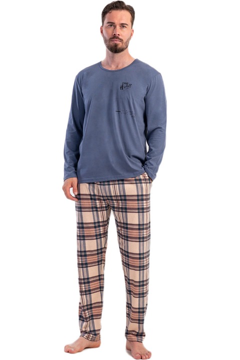 Pijama barbati, Vienetta Man, model One Heart, Maro/Albastru