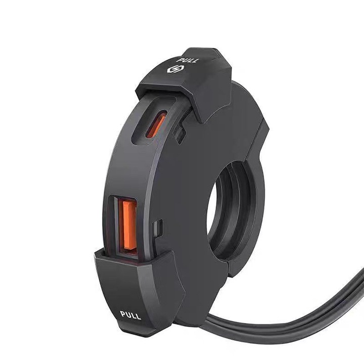 ZOUN motorkerékpár töltő, 30W, SAE interfész, gyorstöltés 12/24V, vízálló, telepítőeszközökkel, kettős USB-A és USB-C port, túlmelegedés elleni védelem, fekete