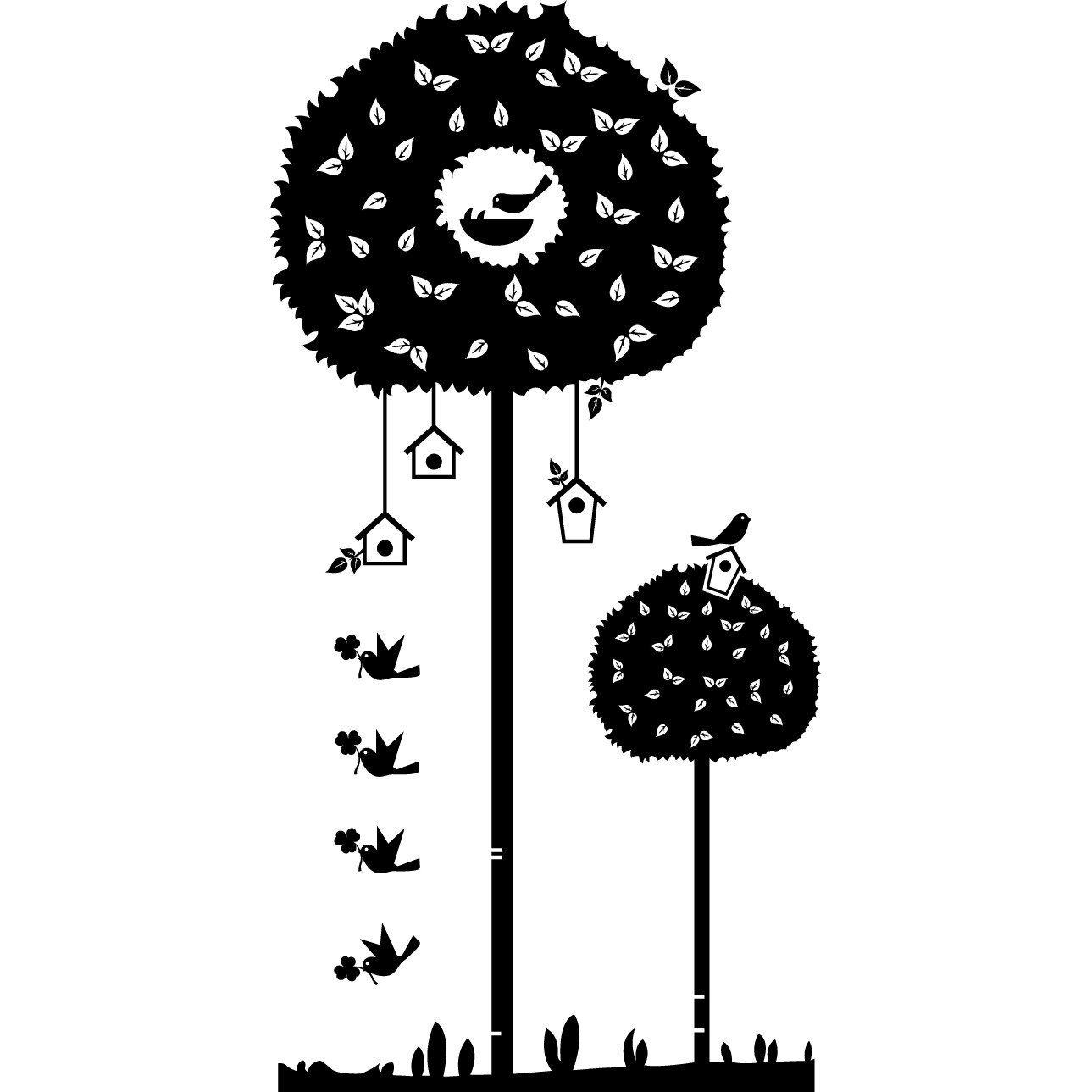 Copacel cu pasari - Sticker Decorativ - Negru - 200 x 101 cm