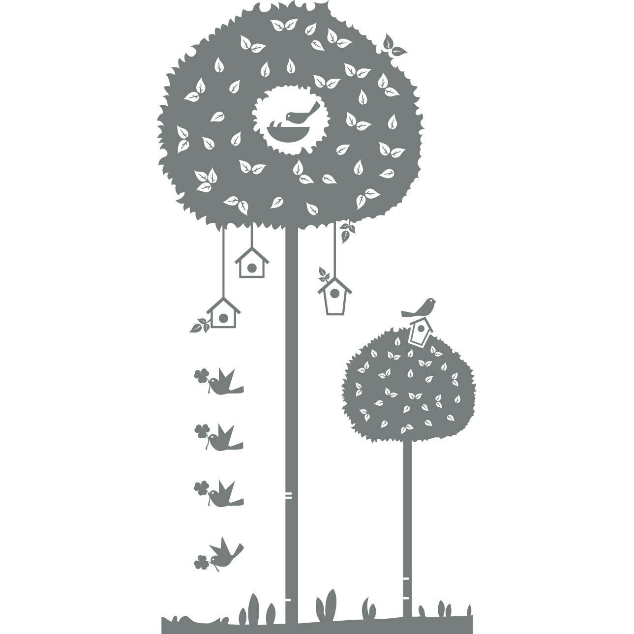 Copacel cu pasari - Sticker Decorativ - Gri Metal - 200 x 101 cm