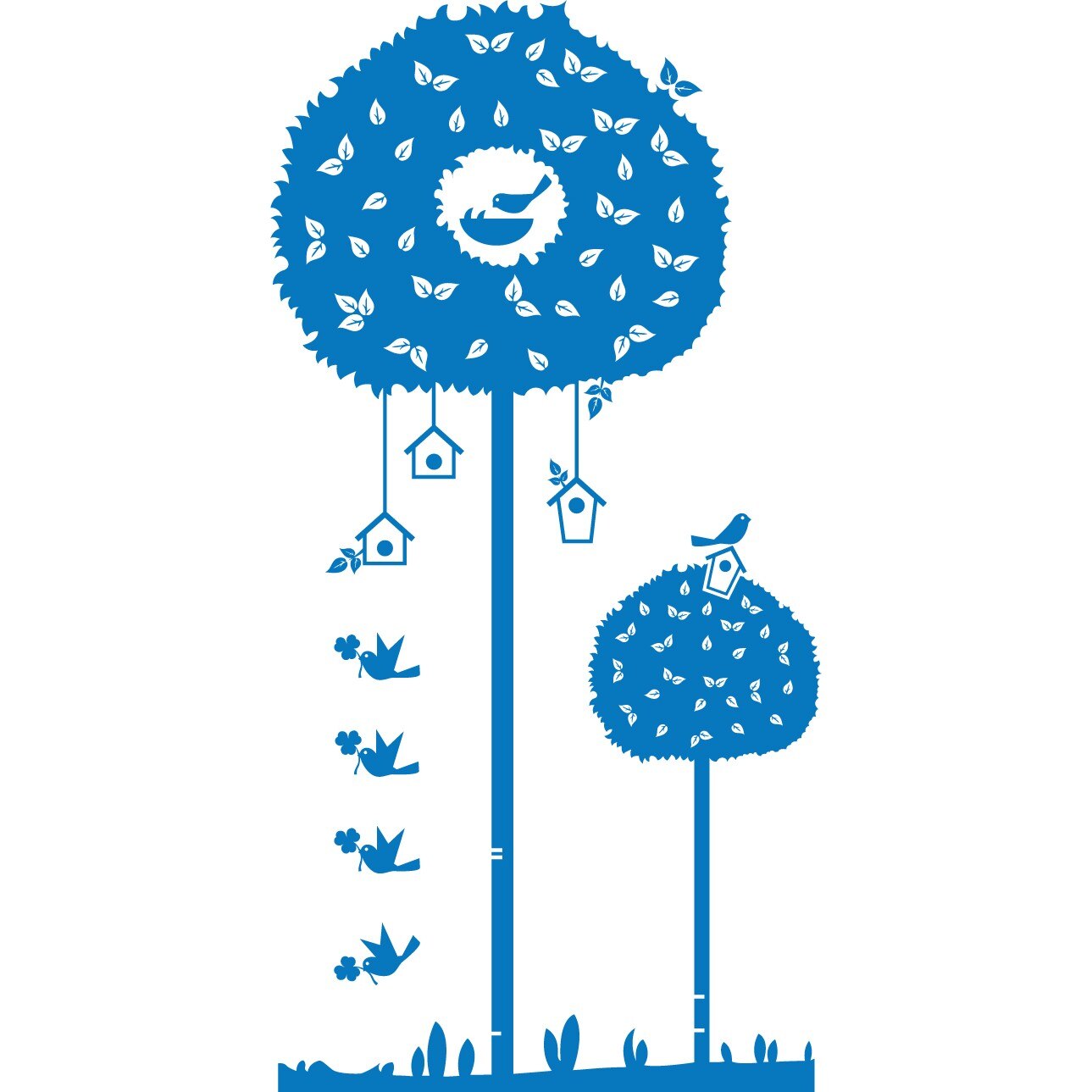 Copacel cu pasari - Sticker Decorativ - Albastru - 150 x 76 cm