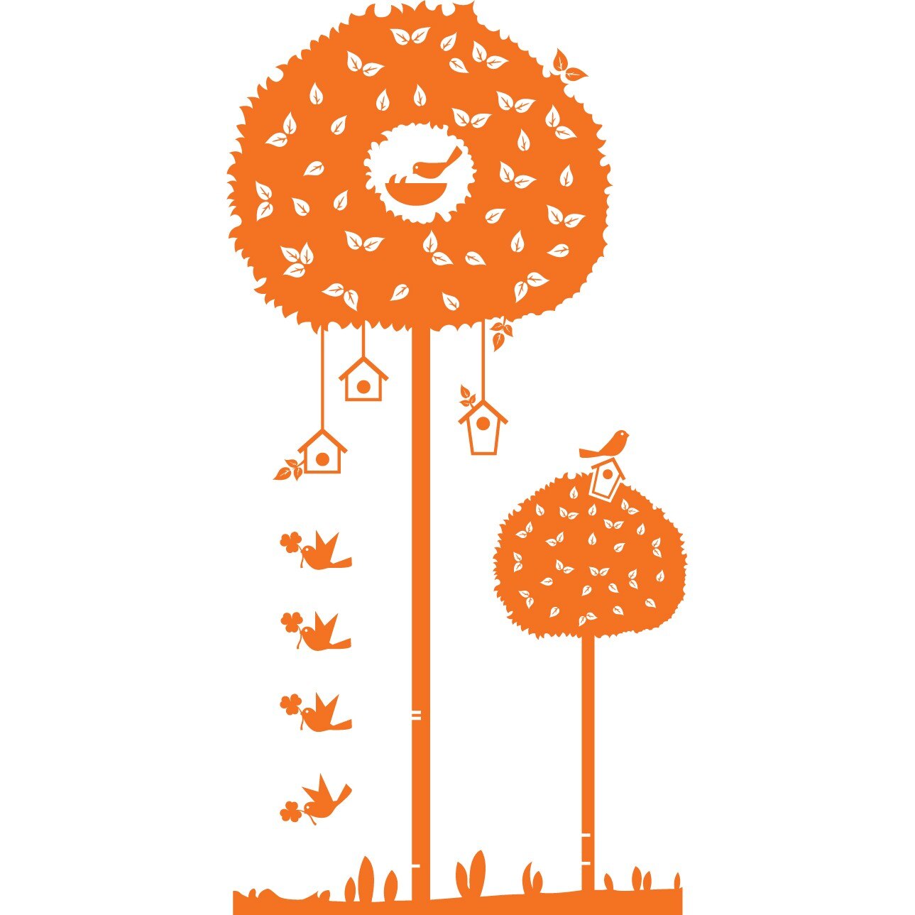 Copacel cu pasari - Sticker Decorativ - Portocaliu - 200 x 101 cm