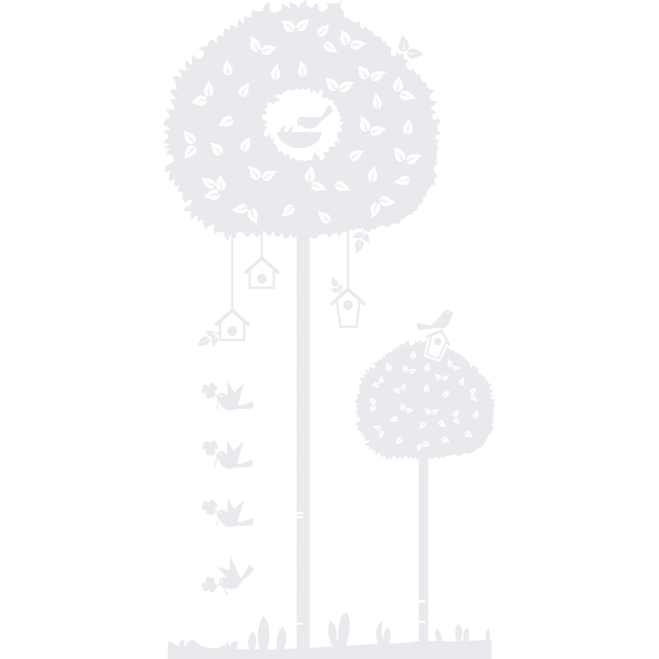 Copacel cu pasari - Sticker Decorativ - Alb polar - 150 x 76 cm