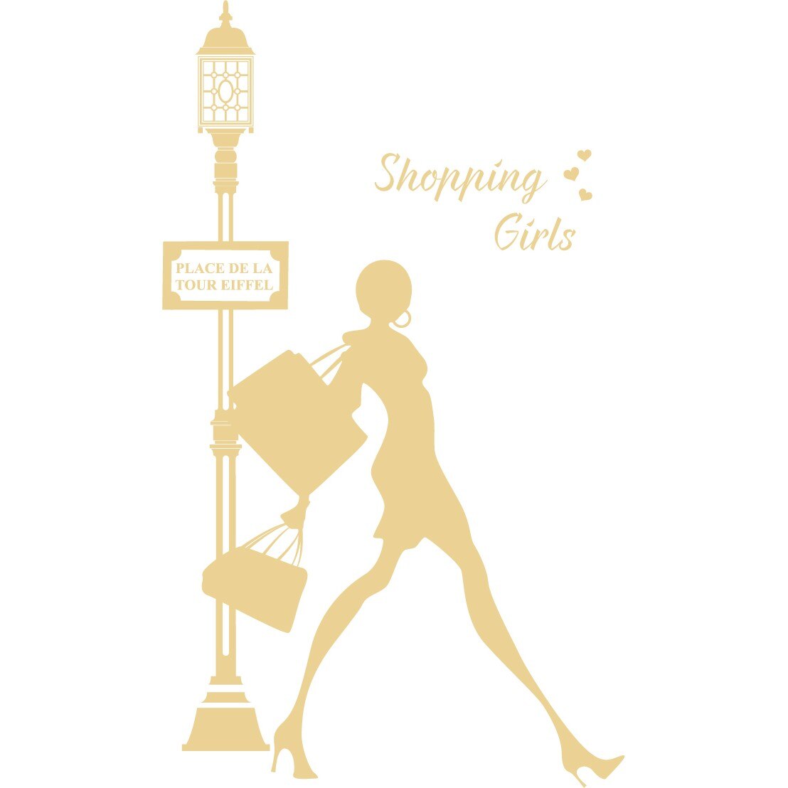 Shopping girls - Sticker Decorativ - Bej - 117 x 200 cm
