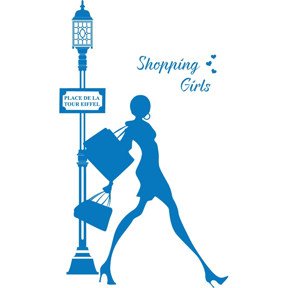 Shopping girls - Sticker Decorativ - Albastru - 88 x 150 cm
