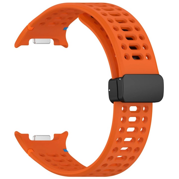 Szilikon szíj, Samsung Galaxy Watch 8 (40 mm és 44 mm)/8 Classic (46 mm) okosórához, HUANLONG légáteresztő mágneses szíj, narancssárga