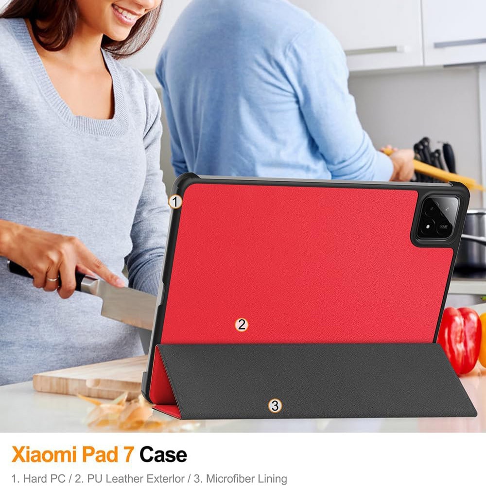 Husa tableta Omelivon pentru Xiaomi Pad 7 / Xiaomi Pad 7 Pro, auto sleep/wake, rosu, 11.2"