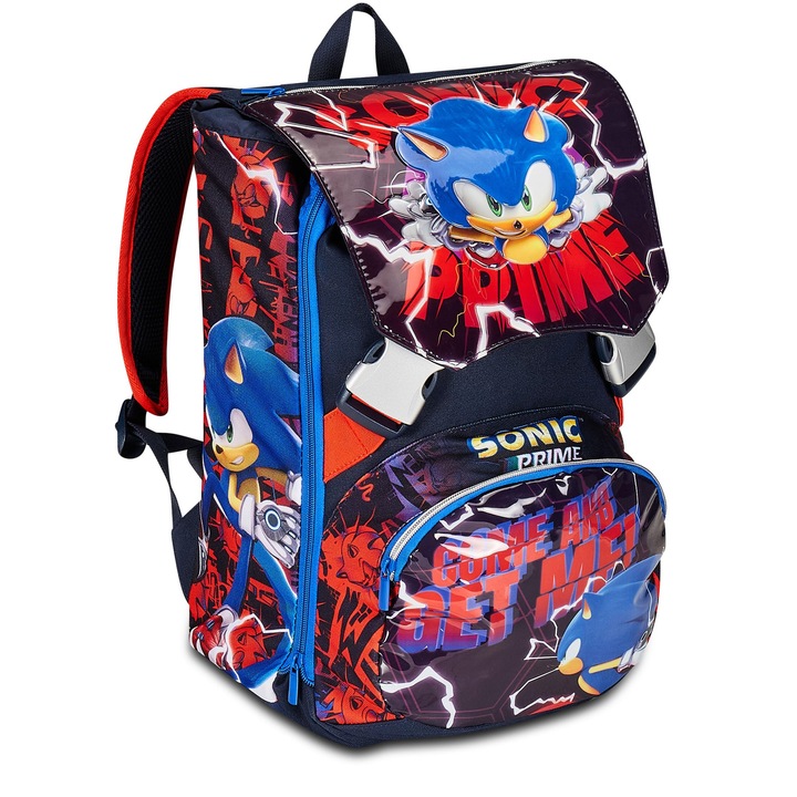 Разширяема ученическа раница Seven Sonic Prime – червено-синя – двойна раница с цип и държач за бутилка с вода, раница за деца, синя, един размер, раници