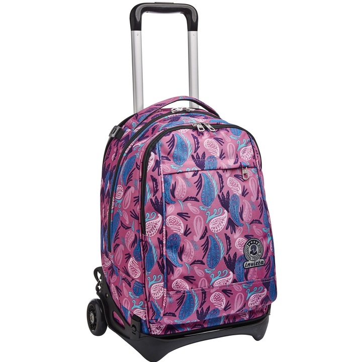 Invicta Trolley, Раница с функция за количка, 3 в 1, Ученичка с колелца, Подвижна раница, От 1 клас, За училище, гимназия, Пътуване и свободно време, Момичета и момчета, Розова, Нов технологичен пейсли десен
