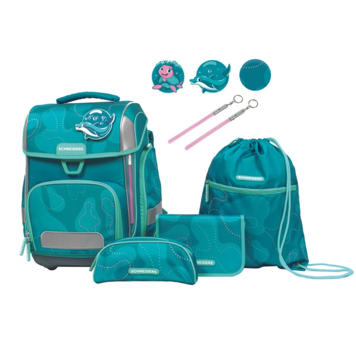 Ghiozdan Scolar Depesche Schneiders Ergolite Aqua Love, Testat Ortopedic, Cu Bete Luminoase Led, Set Cu 9 Piese