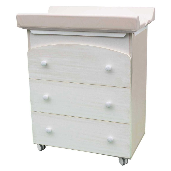 Comoda Bebe Cremino, BabyDreams, Transilvan, Lemn Masiv, Salteluta si Cadita Inclusa, 82x49x102 cm, Alb-Bej