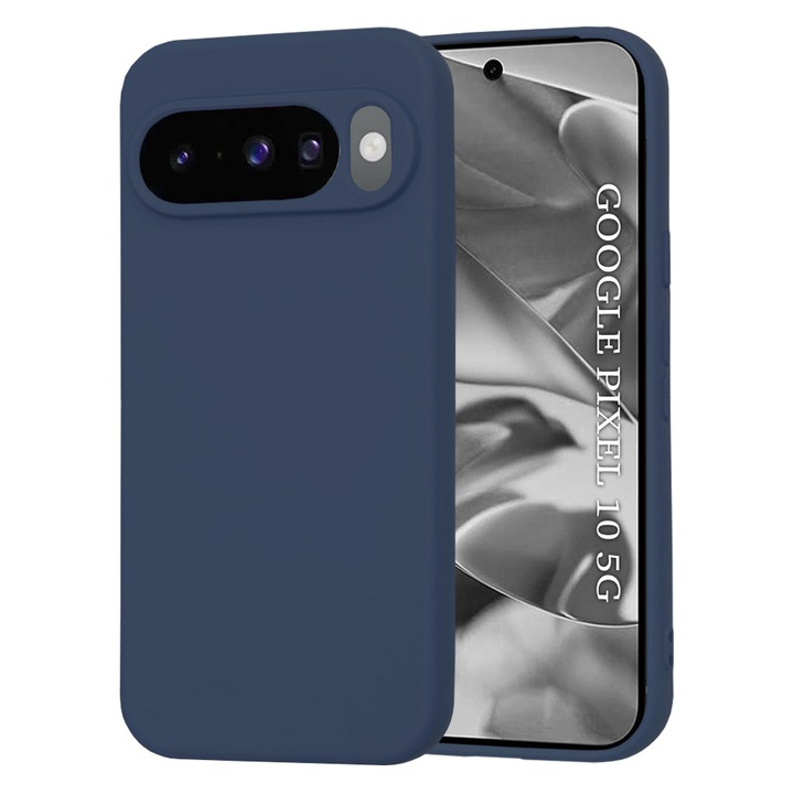 Google Pixel 10 Pro / Pixel 10 folyékony szilikon tok, vékony béléssel, mikroszálas, ujjlenyomat-taszító kameravédelemmel, kék