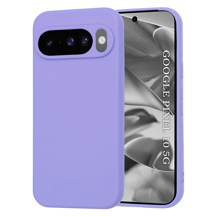 Google Pixel 10 Pro / Pixel 10 folyékony szilikon tok, vékony béléssel, mikroszálas ujjlenyomat-taszító kameravédelemmel, lila