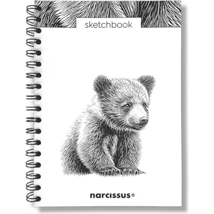 Caiet de schite B5 Narcissus, 60 de pagini, cu spirala, perforat, design cu urs