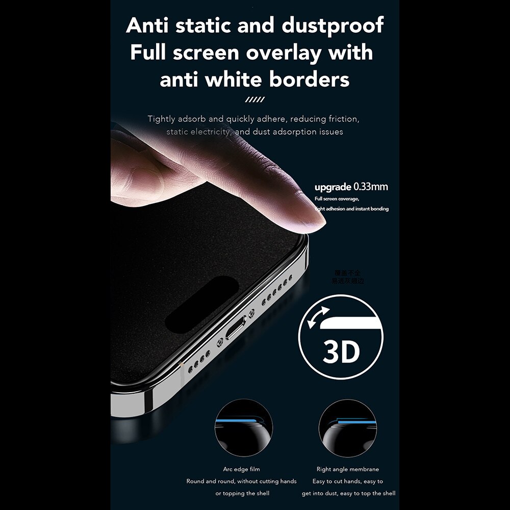 Husa Protectie Compatibila cu 2.5D 360° Privacy Screen Protector, ANANK, iPhone 15 Pro Max - Black