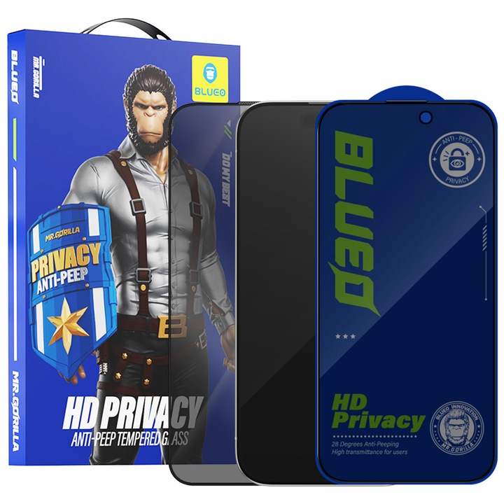 Стъклен протектор за телефон, Blueo, антишок, черен, за iPhone 13 Pro