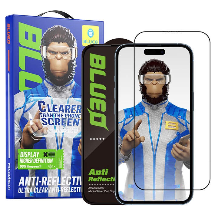 Protecție ecran telefon Blueo, folie sticlă securizată, neagră, pentru iPhone 17 Air