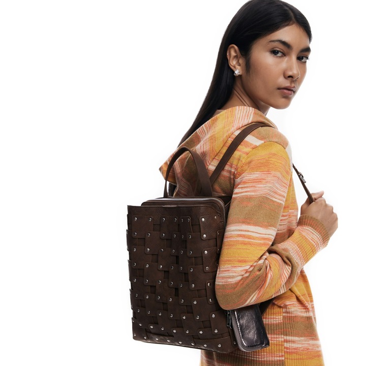 Дамска раница, Desigual, серия New Patch 1 Piedra, Шоколадово кафяво