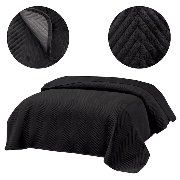 Cuvertura De Pat, Catifea, 200 x 220 cm, Negru