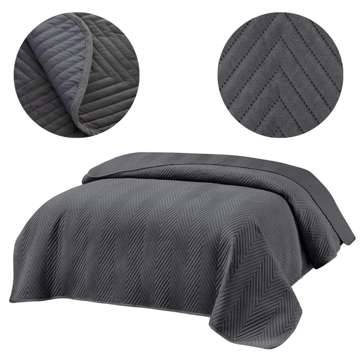 Cuvertură decorativă, catifea texturată, grafit, 200x220cm, antiderapantă, usor de spălat