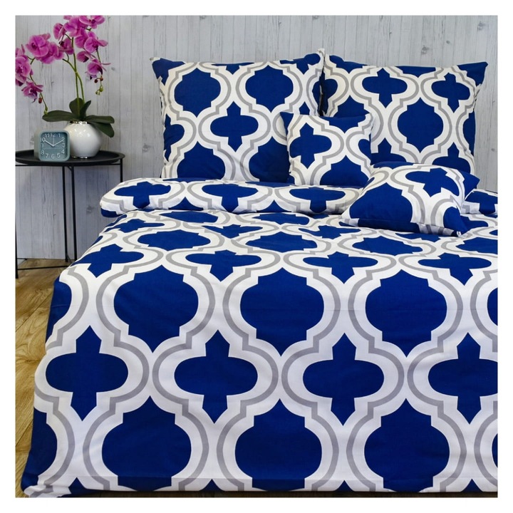 Ágyneműhuzat Szett, Nagy Marokkó, 220 cm x 200 cm, 70 cm x 80 cm, Kiváló Minőségű Pamut, Kétoldalas Nyomtatás, Cipzár, Oeko-Tex Standard 100 Tanúsítvány, Búzavirág